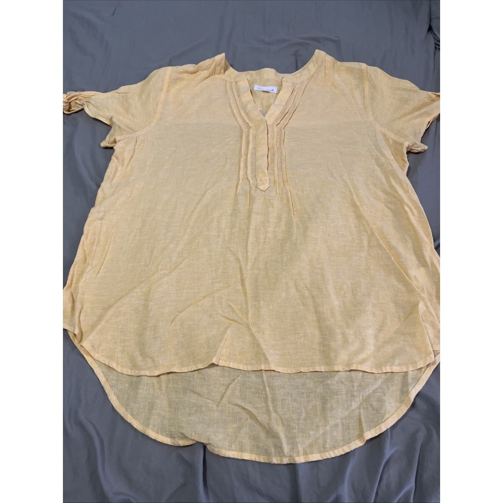 Westbound  L Yellow Linen Blend Tunic Blouse Roll Tab Sleeve‎ Top